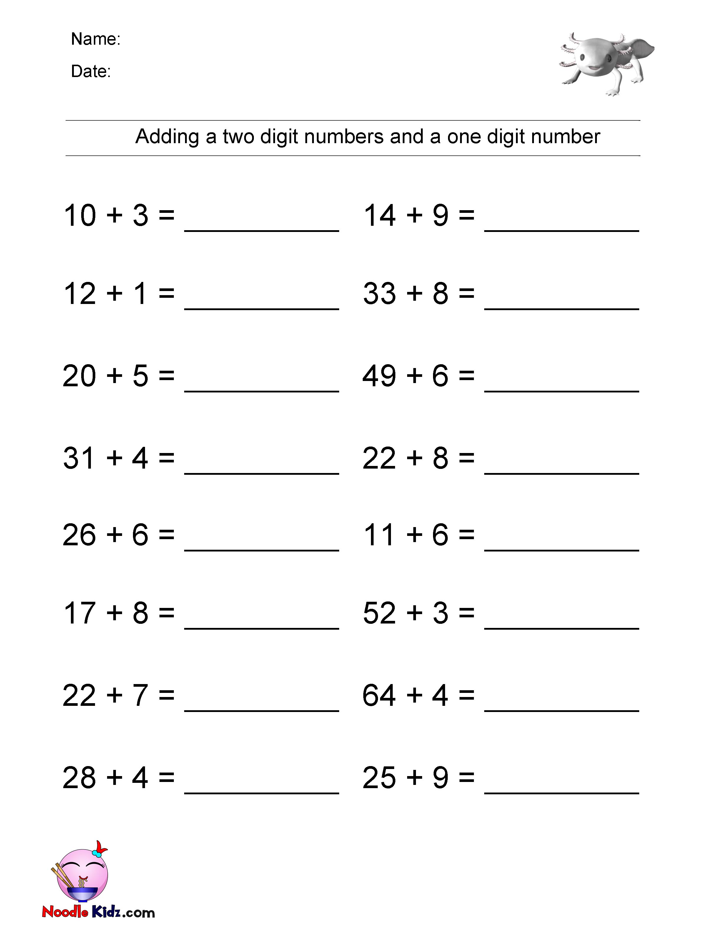 Adding A Two Digit Numbers And A One Digit Number Noodle Kidz Arts 